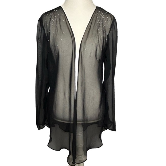 Shrug Open front Cardigan style Sheer fabric Black Long sleeves Versatile OS - Picture 1 of 6